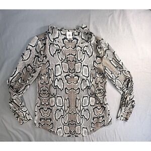 Cabi Serpentine Blouse‎ Ruffle Collar Snake print Vneck Women's Small
